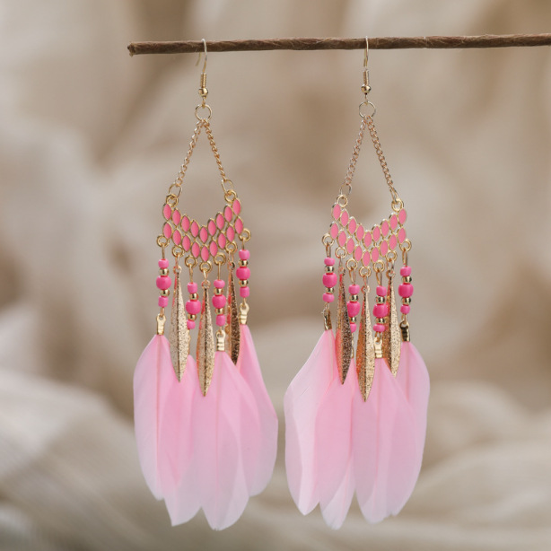 V-shaped Personality Long Feather Earrings