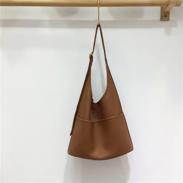Simple Easy Matching Tote Bag Soft Leather Large Capacity Shoulder Bag Brown - Shop at LoveMi