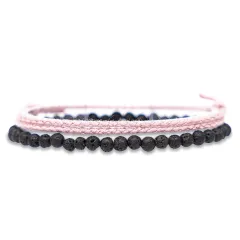 Bohemian Bracelet Suit Cotton And Linen Woven Bracelet - Volcanic Rock Pink Woven - View 1