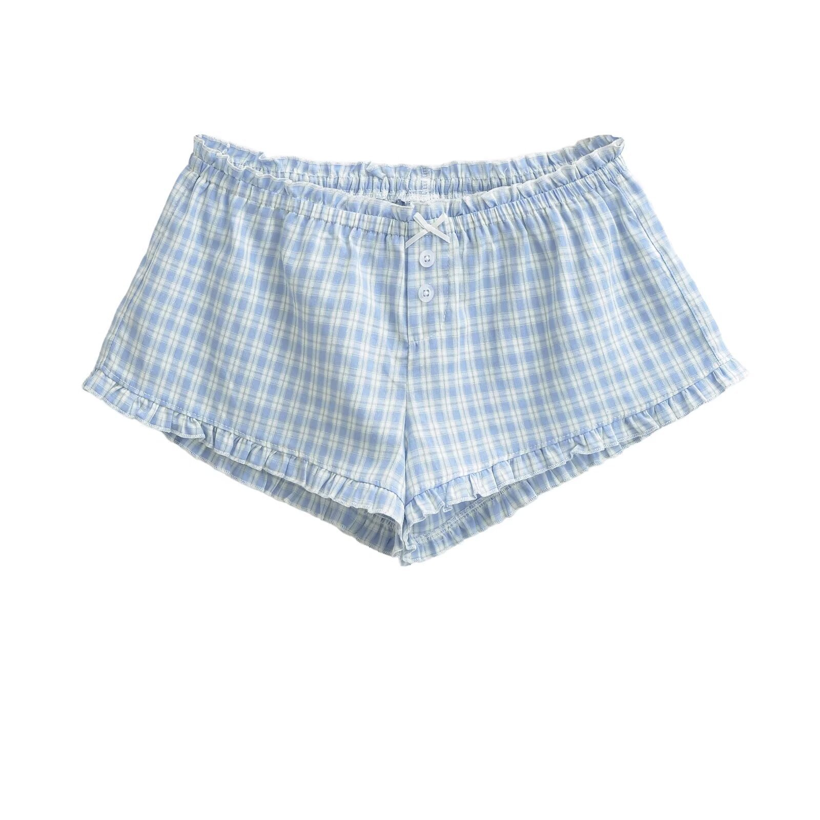 Retro Plaid Ruffled Hem Outerwear Womens Fashionable Slimming Shorts