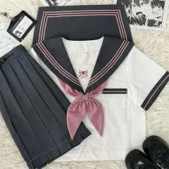 JK Uniform Sailor Suit Top Full Set - Short Sleeves Skirt Bow Tie - View 1