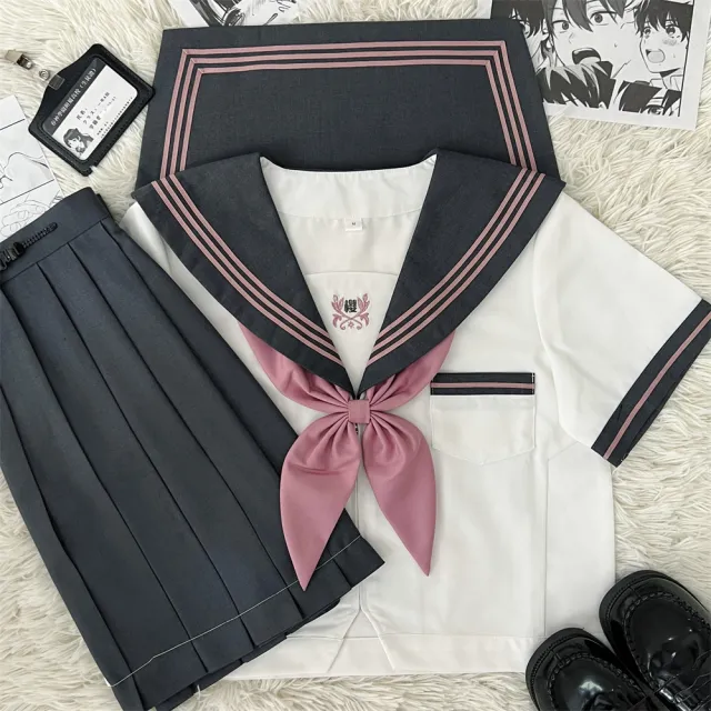 JK Uniform Sailor Suit Top Full Set Short Sleeves Skirt Bow Tie M - Shop at LoveMi