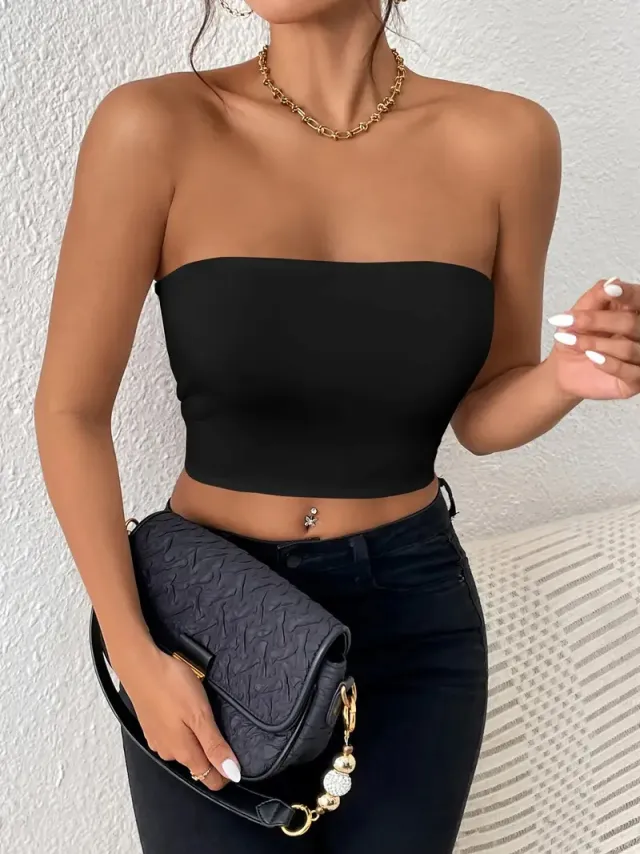 Sexy Navel Tube Top Strap Vest Outer Wear Tank top Black - Shop at LoveMi