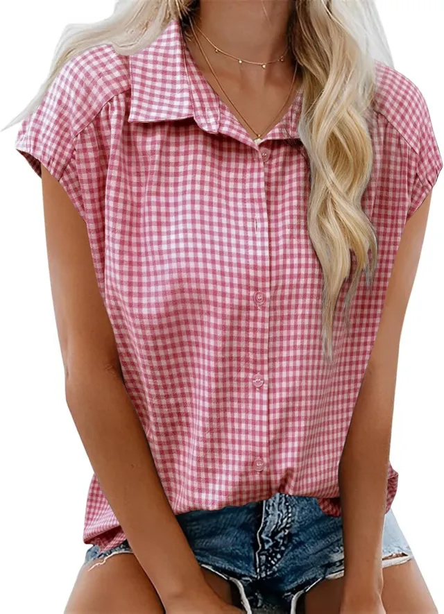 New Button down Short sleeve Casual Plaid Shirt Red - Shop at LoveMi
