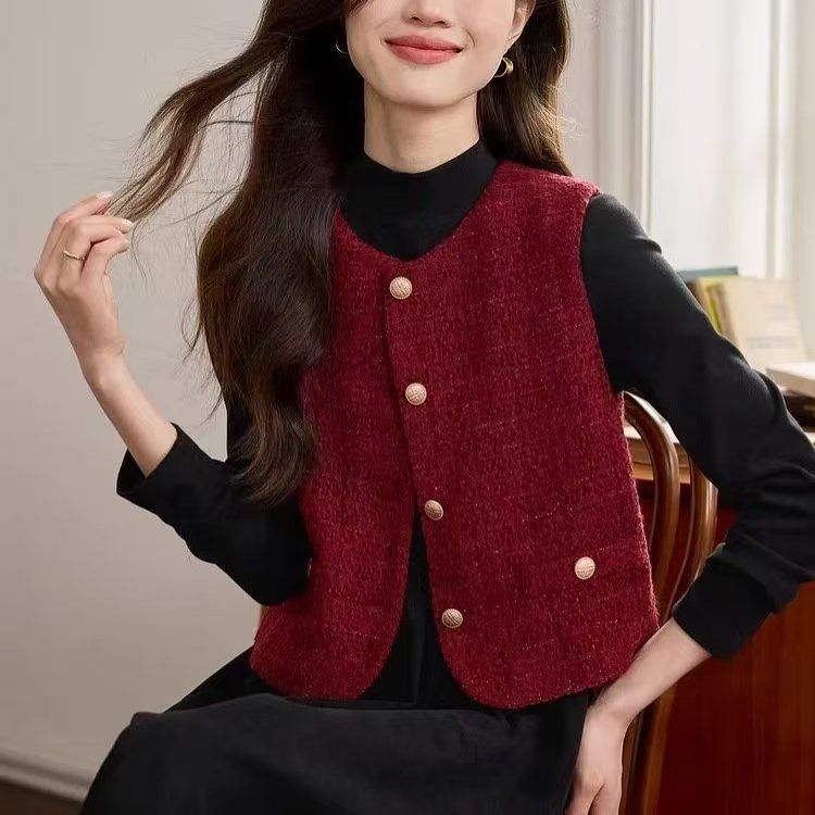 Sleeveless Breezy Waistcoat Western-style Jacket Tweed Vest