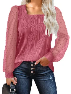 Water Ripple Women's Fashion Casual Long Sleeve Top - Rose - View 1