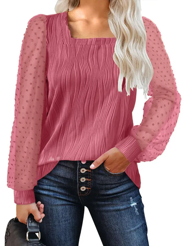 Water Ripple Women's Fashion Casual Long Sleeve Top Rose - Shop at LoveMi