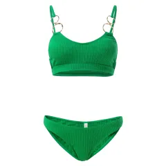 Ladies New Split Pure Color Bikini - Green - View 1