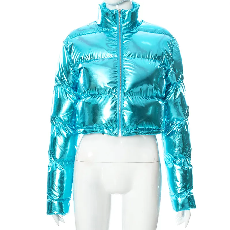 Women's Fashion Shiny Surface Bread Coat Down Cotton-padded Jacket - Blue