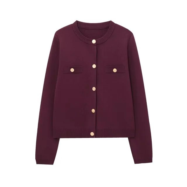 Golden Single breasted Long Sleeve Knitted Outer Sweater Gold - Shop at LoveMi