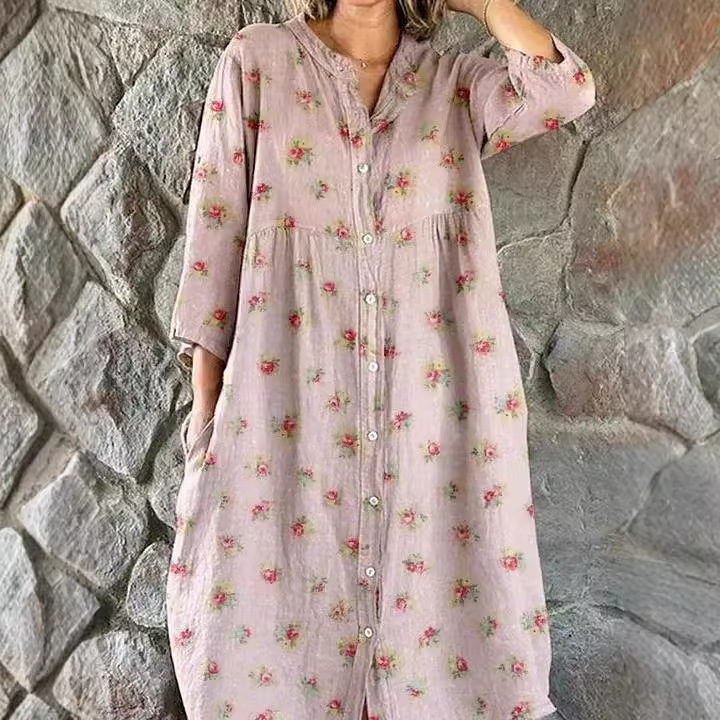 Women's Loose Round Neck Fashion Long Sleeve Printed Dress