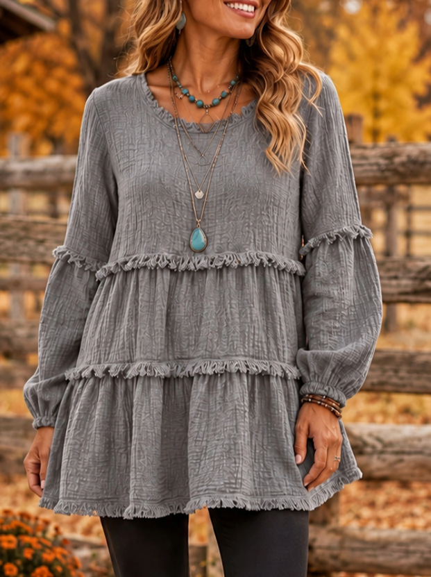 Womens Casual Top With Long Sleeves And Panel Design — foto 7