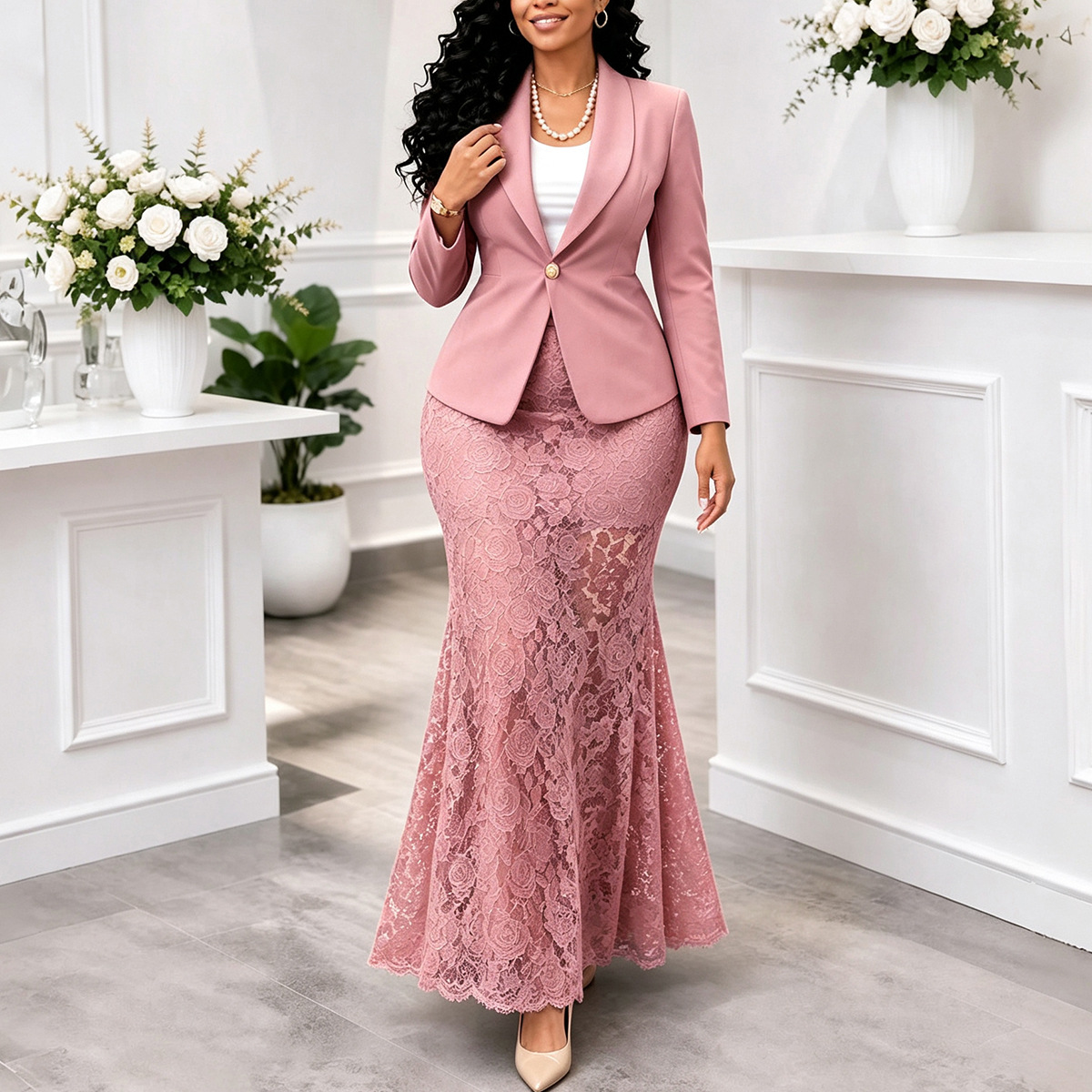 Women's Lace Fishtail Skirt Two-Piece Set