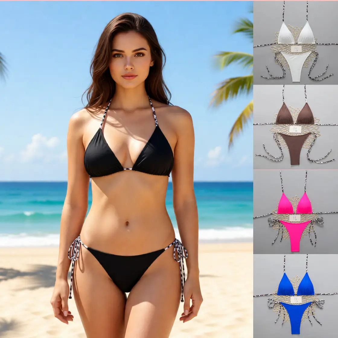 Feminine Chic Triangle-String Bikini Set