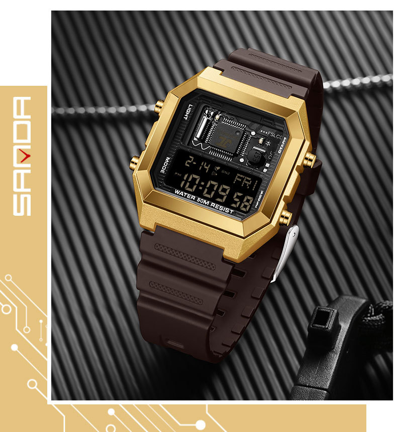 Sanda 6216 Square Waterproof Sports Digital watch for Men Students
