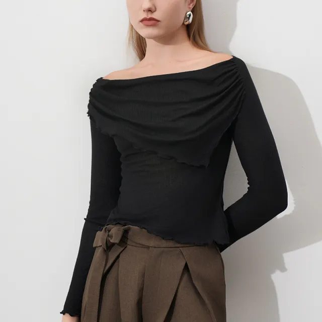 Women's Off shoulder Long sleeved T shirt Black - Shop at LoveMi