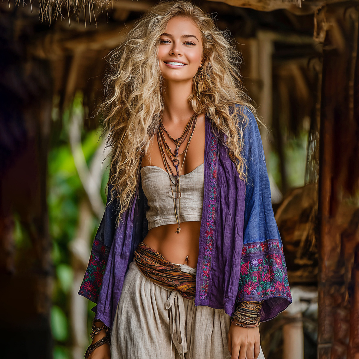 Linen Shawl-printed Buttonless Shirt Travel Ethnic-style Shawl