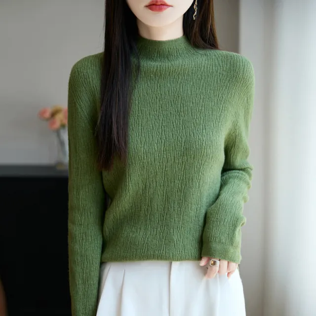 Women's Loose fitting Mid neck Sweater Long Sleeve Base Mint - Shop at LoveMi