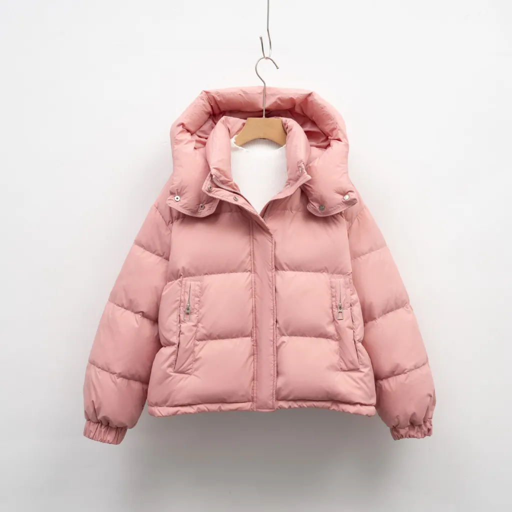 Women's Winter Korean-style Simple Hooded Warm Puffer Jacket - Pink