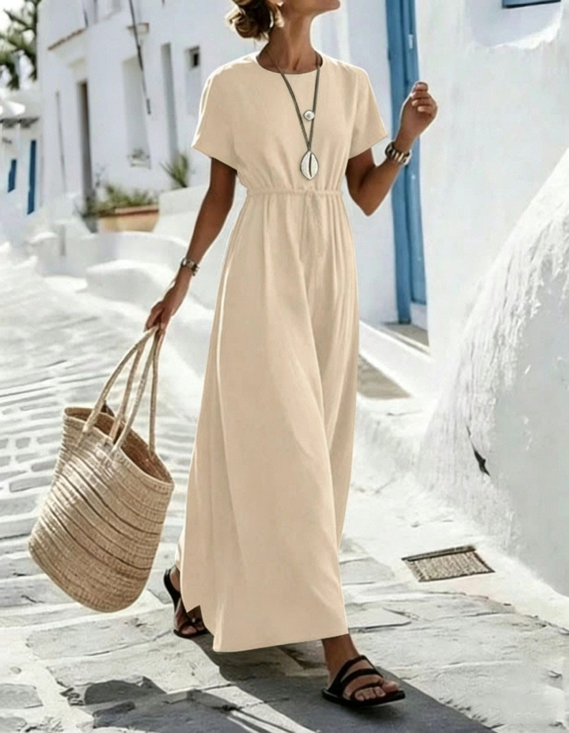 Womens Short-Sleeve Belted Resort Dress