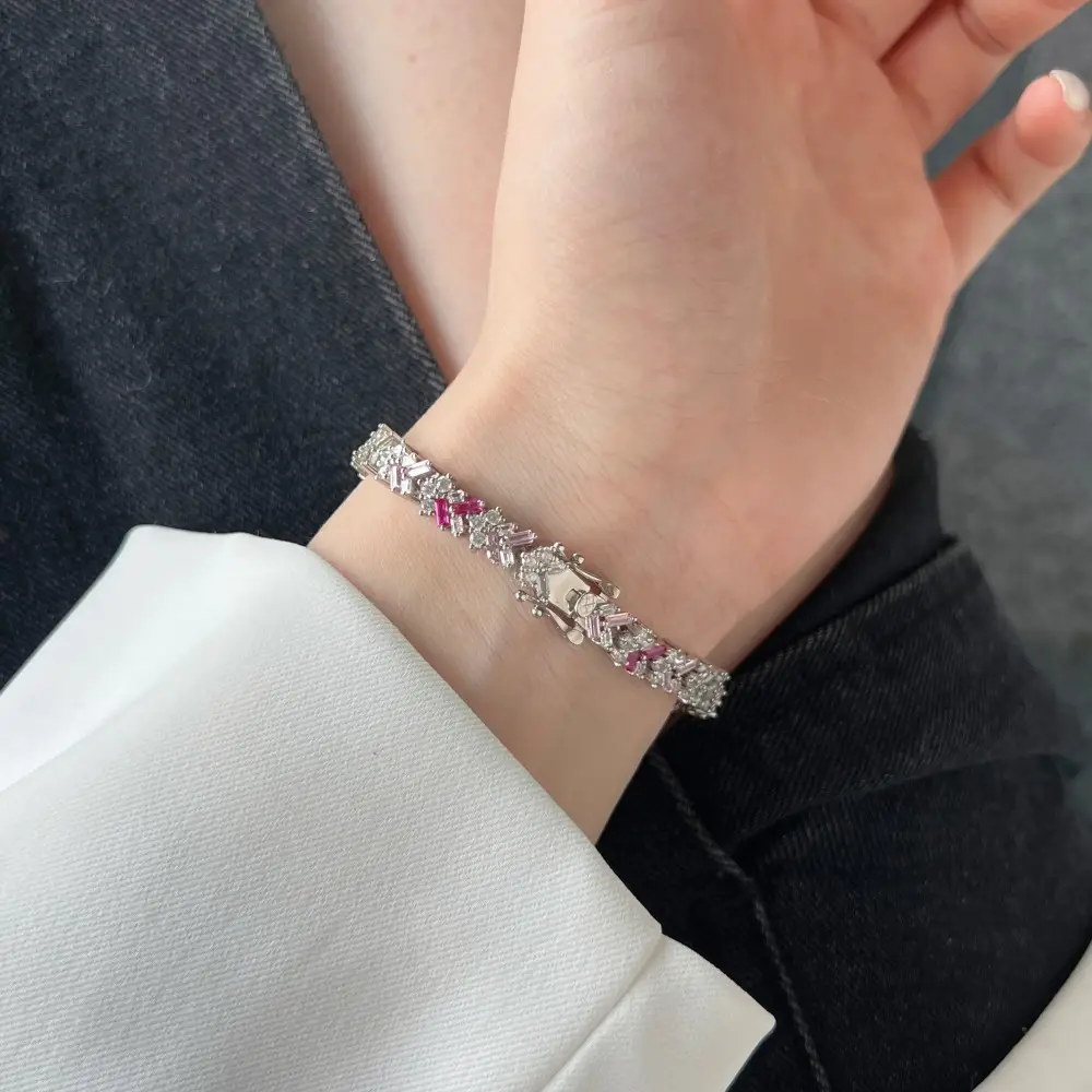 S925 Sterling Silver Women's Bracelet Dopamine Color Zirconium