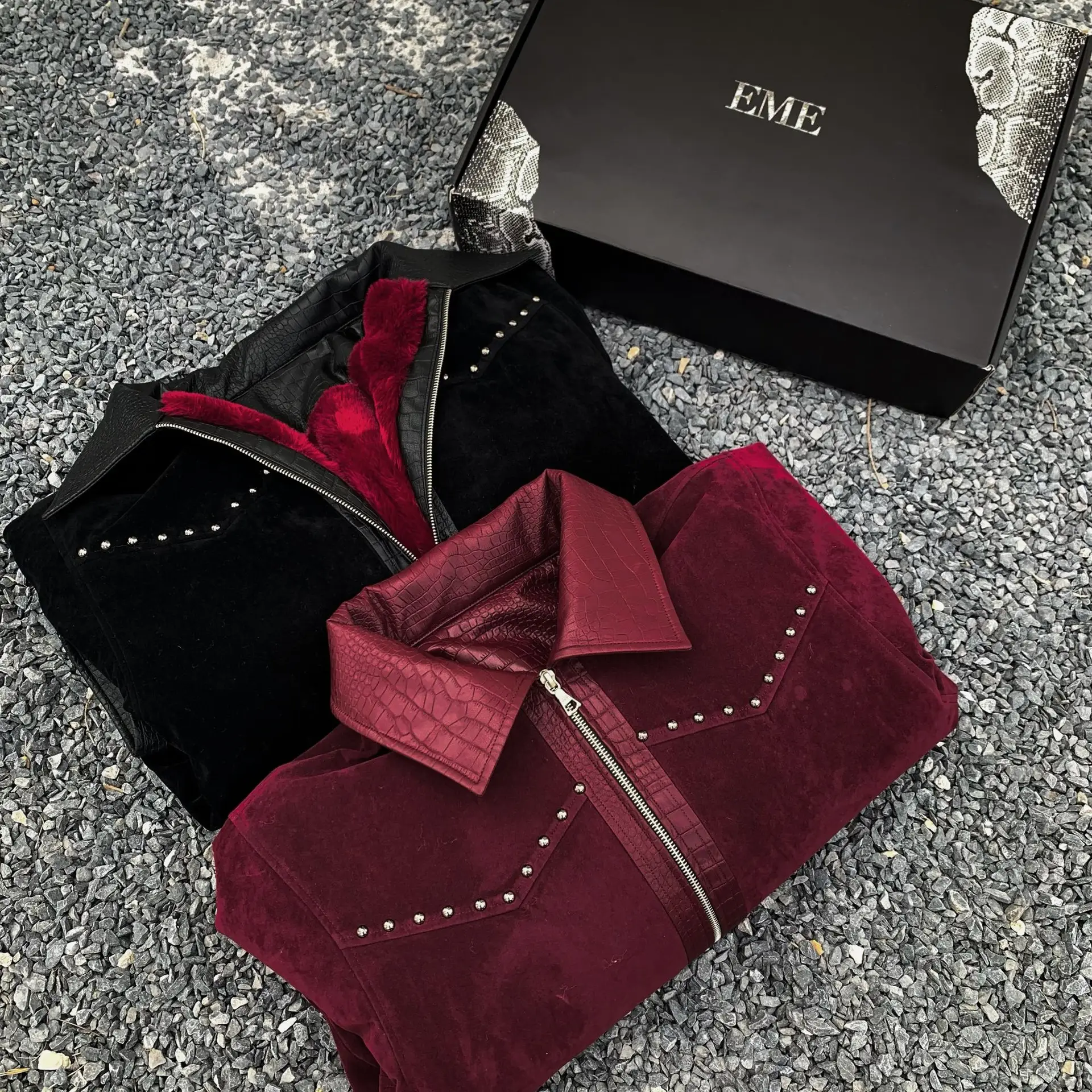 Leather Patchwork Lapel Angola Wool Extra Thick Suede Coat