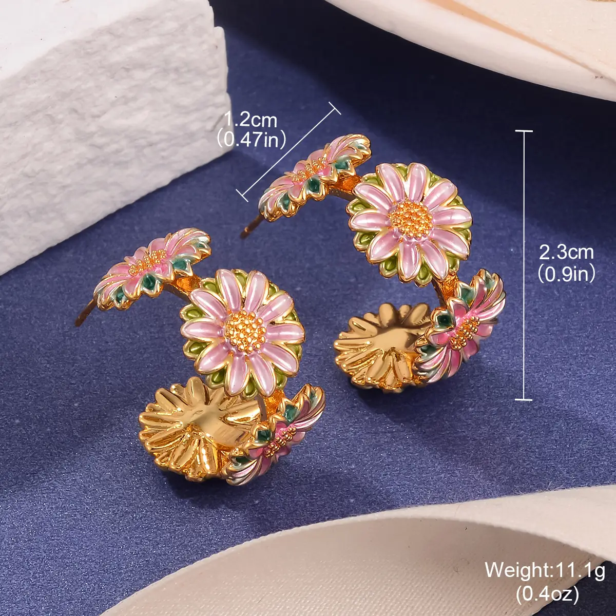 French Style Retro Enamel Flower Stud Earrings