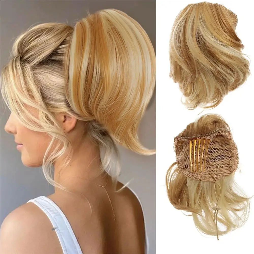 Hair Comb-style Drawstring-inset Short Ponytail Wig