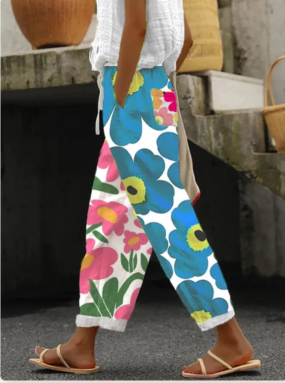 Women's Cotton And Linen Printing Paste Bags Casual Pants - 3 Style