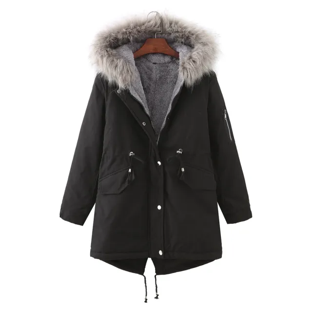 Winter Clothing Fleece lined Thickened European Size Cotton padded Coat Black - Shop at LoveMi