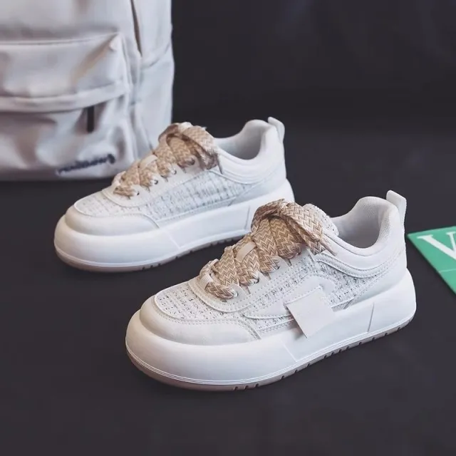 Thick Bottom Spring And Autumn Milk Fufu Show Feet Little Wild Original Niche Sports Board Shoes Beige - Shop at LoveMi