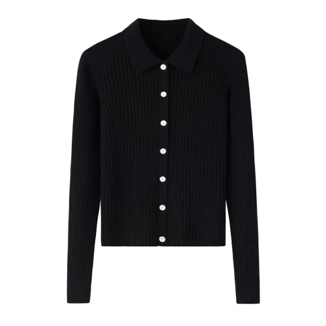 Early Autumn French Top Women's Cashmere Short Lapels Knitted Cardigan Black - Shop at LoveMi