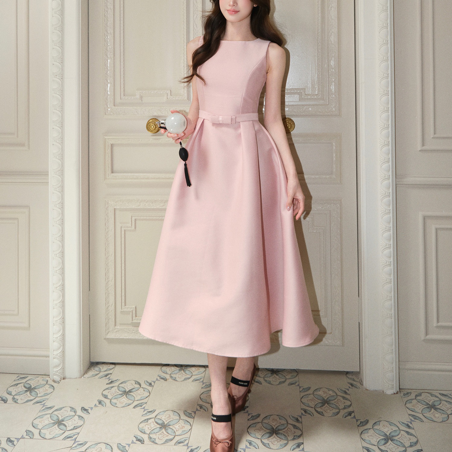 Womens Sleeveless Fitted-Waist Dress In French Style