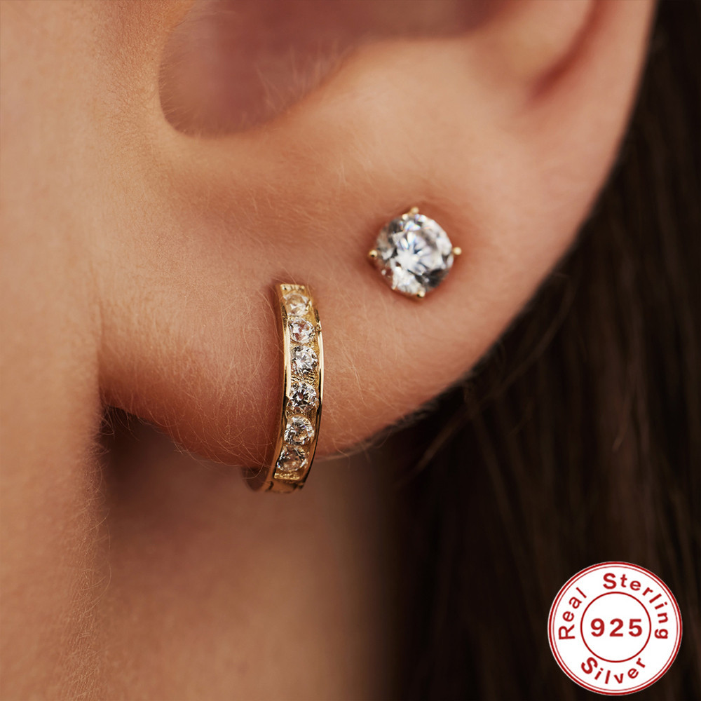 Sterling Silver Cluster Diamond Geometric All-match Earrings