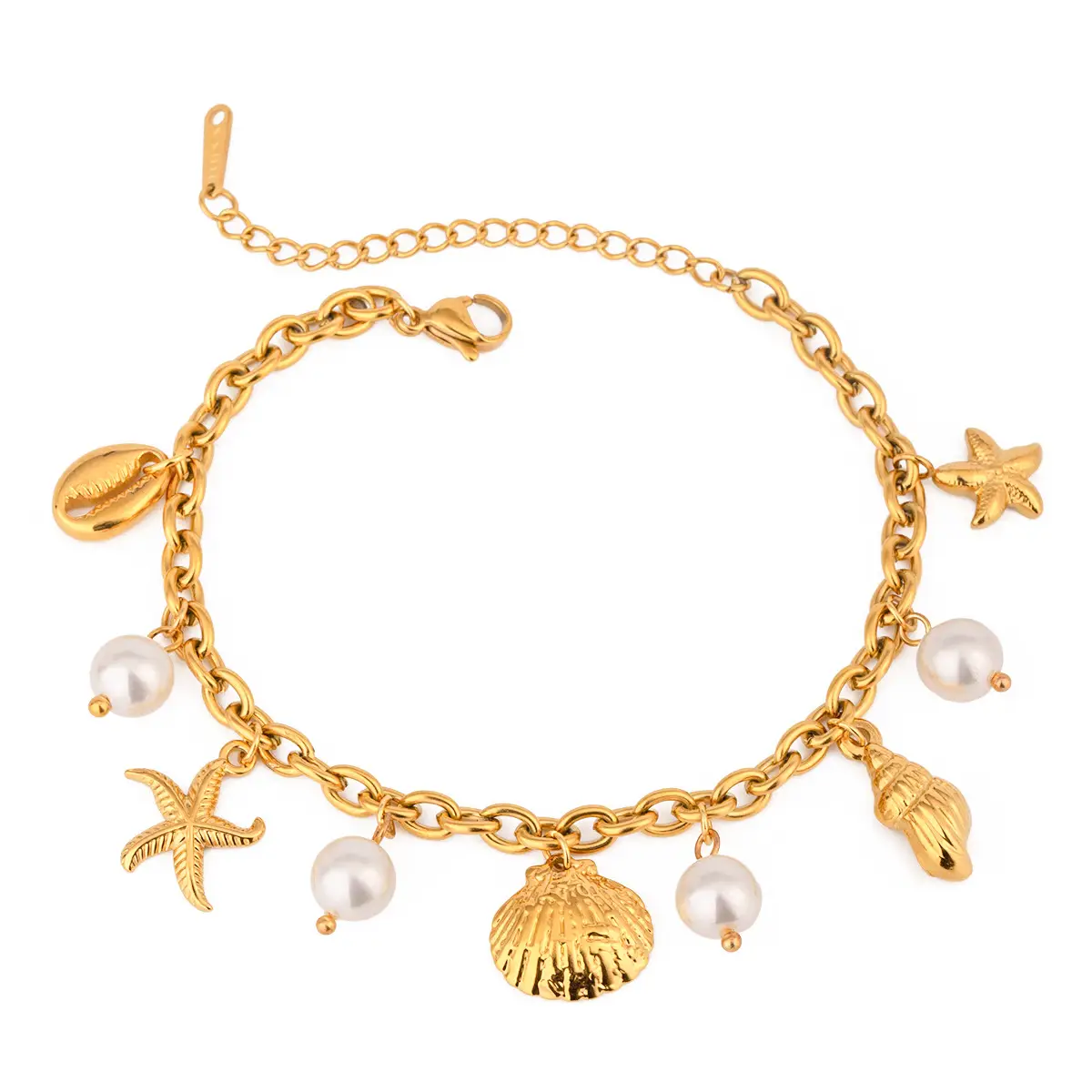 Women's Stainless Steel 18K Dold Pearl Shell Pendant Bracelet