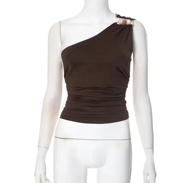 Women's One shoulder Cropped Tank Top Top Tan - Shop at LoveMi