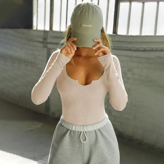 Unique Chic Heart Collar Shoulder T shirt Apricot - Shop at LoveMi