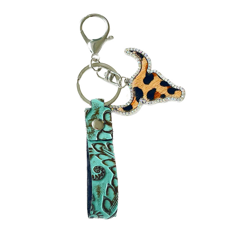 Leather Keychain Ethnic Style Embossed Texture Leather 5