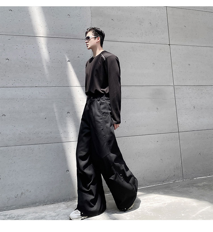 Men's Dark Pleated Loose Wide Leg Pants