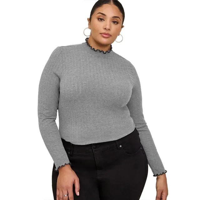 Women's Half high Collar Long Sleeves T shirt Slim Bottoming Shirt Gray - Shop at LoveMi
