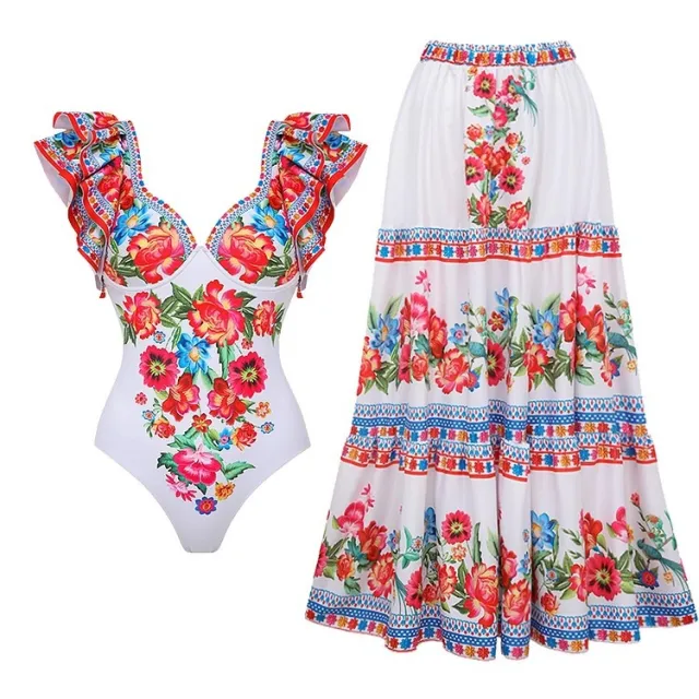 Fashion Trend Women's Printed Wear One piece Suit Swimsuit White - Shop at LoveMi