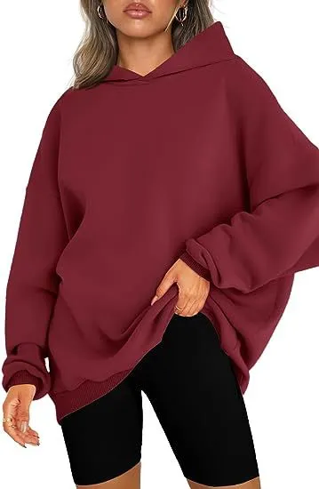 Women's Hooded Pullover Oversized Loose Sweater Wine Red - Shop at LoveMi