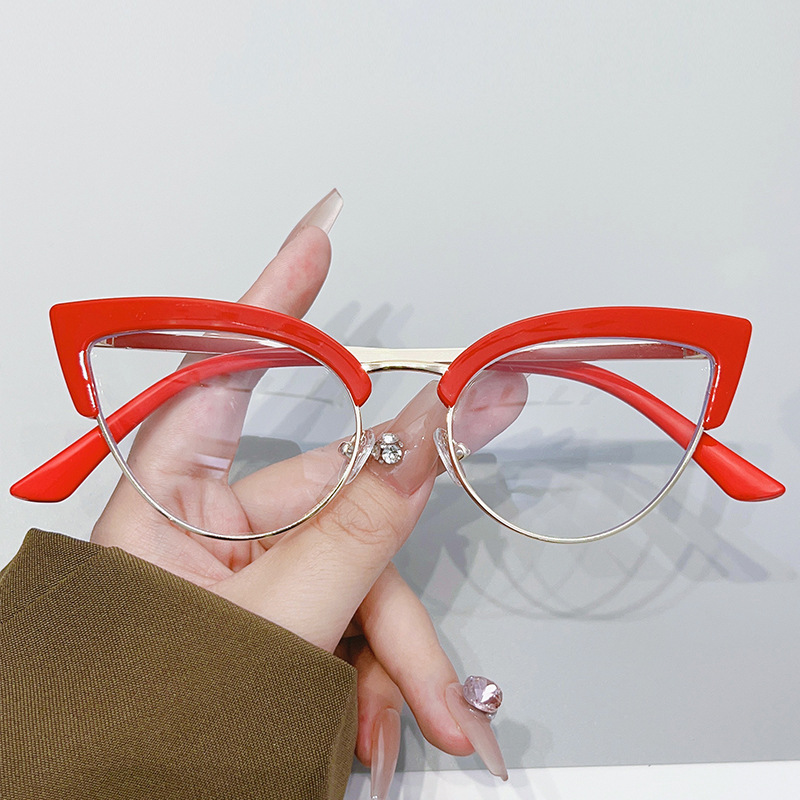 Stylish Large Frame Metal Lower Half Metal Plain Glasses - Image 6