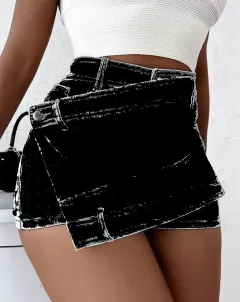 High Waist Irregular Wide Leg Pants Women's Summer Slimming Denim Skirted Leggings Shorts - Black - View 1