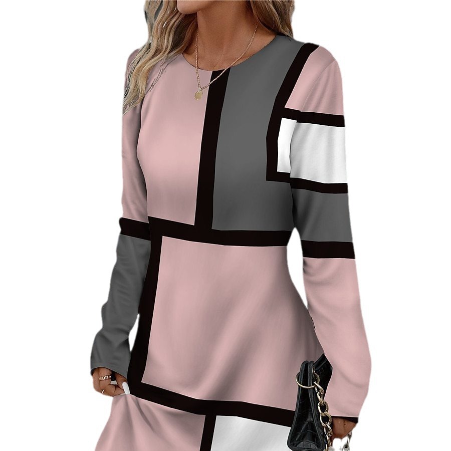 Women's Fashion Geometry Pattern Plaid Dress