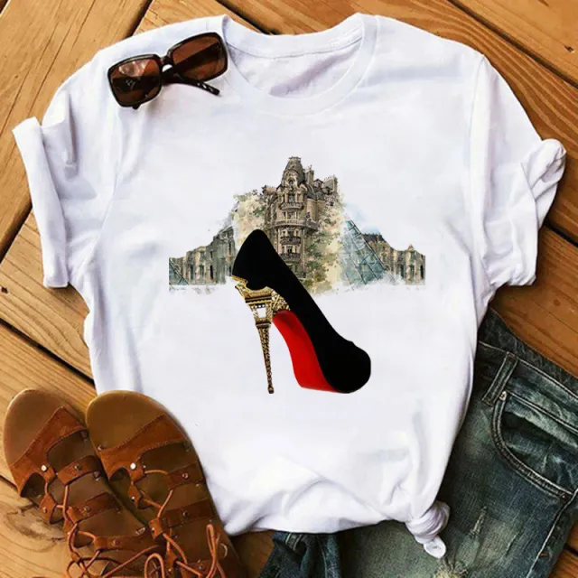 Women's High Heels Pattern Cute Loose Top T shirt 5326 - Shop at LoveMi