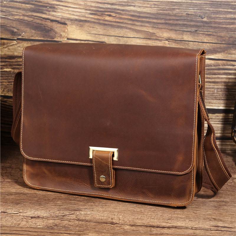 Title 8, Retro Crazy Horse Leather Mens Shoulder Messen...