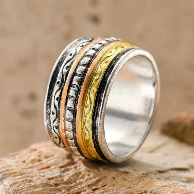 Retro Three color Wide Band Ring For Women Silver - Shop at LoveMi