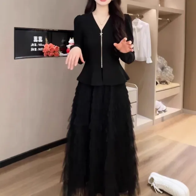 Elegant Wear High grade Top Mesh Puffy Cake Dress Black Skirt - Shop at LoveMi