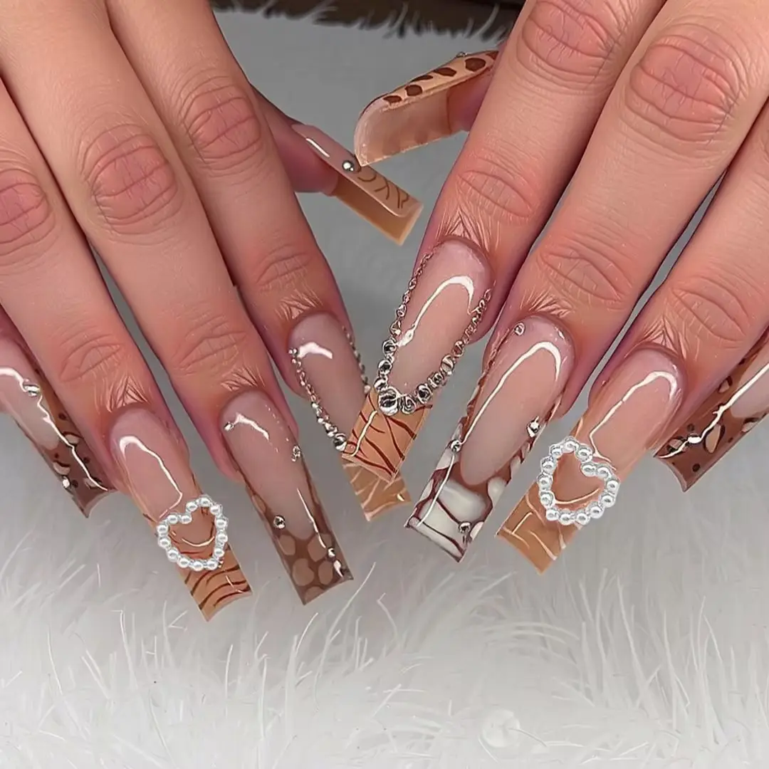 Long-tube Crocodile-pattern French False Nails